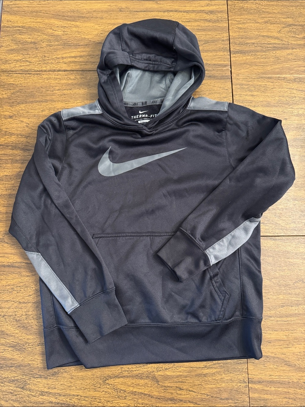 Nike Boy’s Black Hoodie with Gray Swoosh and Accents